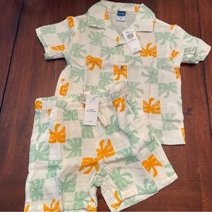Old Navy Green and Orange Matching Shorts Set with Nature-Inspired Design